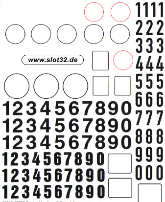 Startnummern Zahlen weiß Start Numbers white 1,7 x 0,7mm 1:87 Decal Abziehbilder