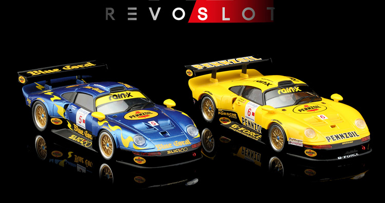 RevoSlot Porsche GT1  Set Pennzoil + Blue Coral