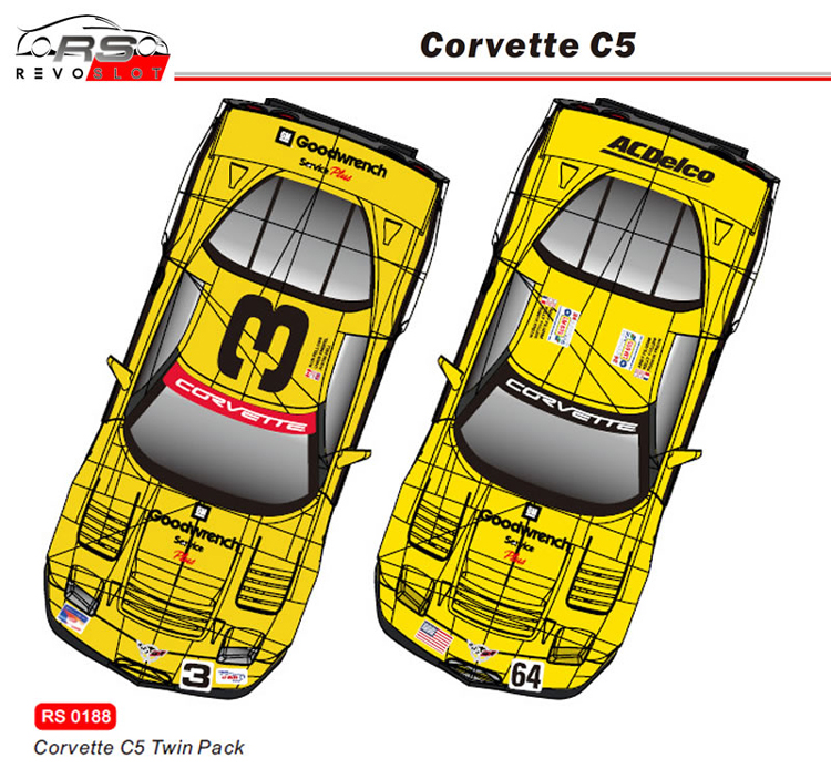 RevoSlot Corvette C5  Goodwrench # 3 + # 64 2000
