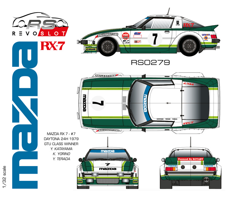 RevoSlot Mazda RX7 Mazda # 7 1979 (green)