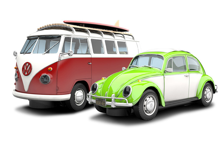 SCALEXTRIC VW T1 van + Beetle set