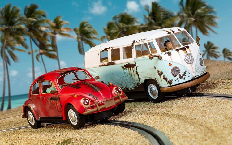 SCALEXTRIC VW T1 van + Beetle Rusty Rides set