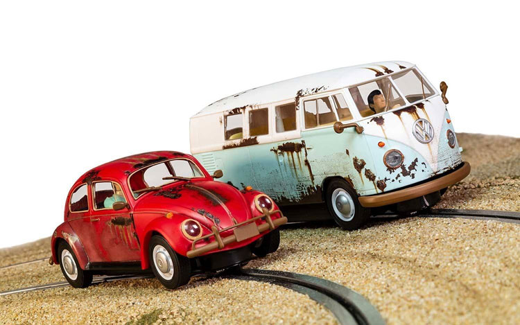 SCALEXTRIC VW T1 van + Beetle Rusty Rides set